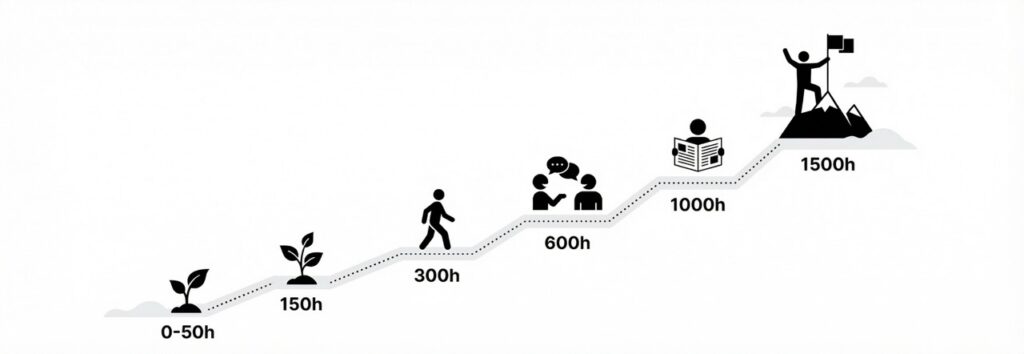 Comprehensible input progression: from 0 hours to 1500 hours of fluency